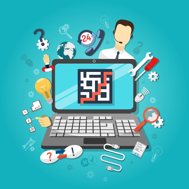 Gratis Vector computer remote support concept