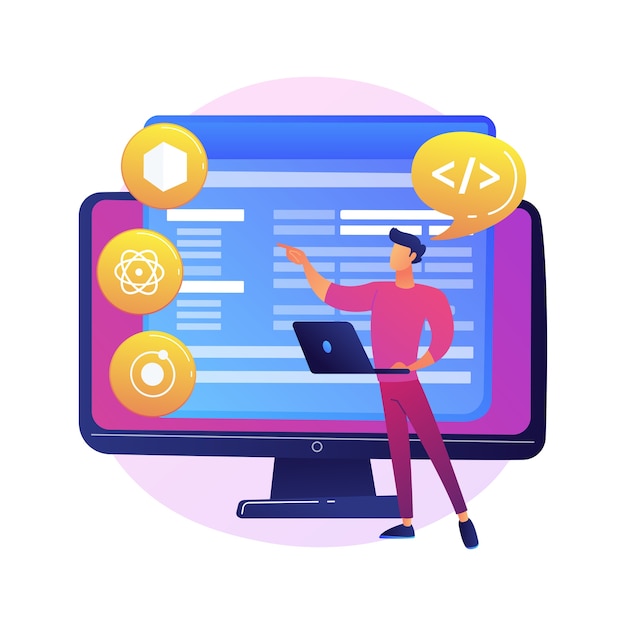 Gratis Vector cross-platform frameworks abstracte concept illustratie. programmeer-buildtool, softwareontwikkelingsraamwerk, platformonafhankelijke structuur, applicatie-ui, coderingsproces.