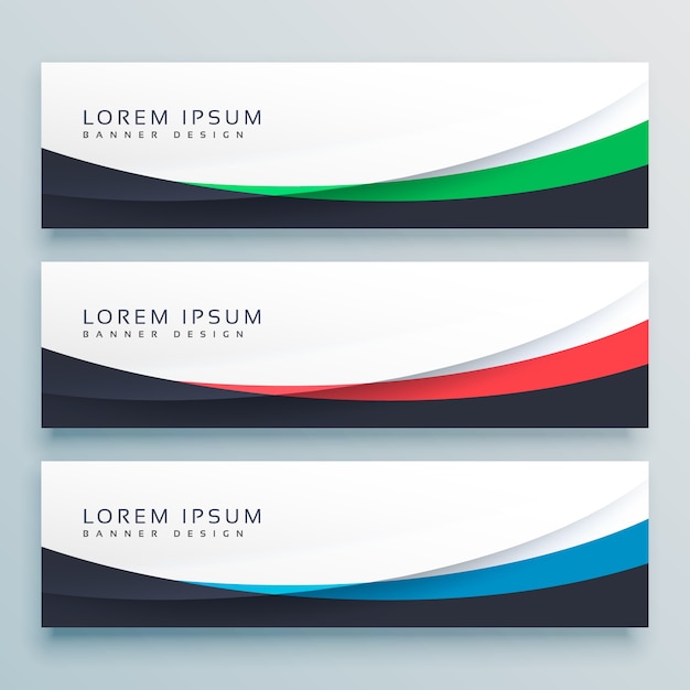 Gratis Vector drie golvende web banners header vector design
