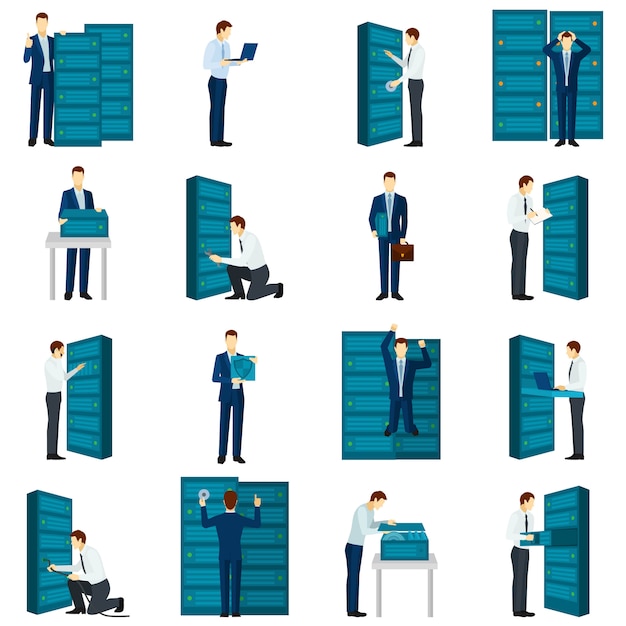 Gratis Vector flat datacenter icons set