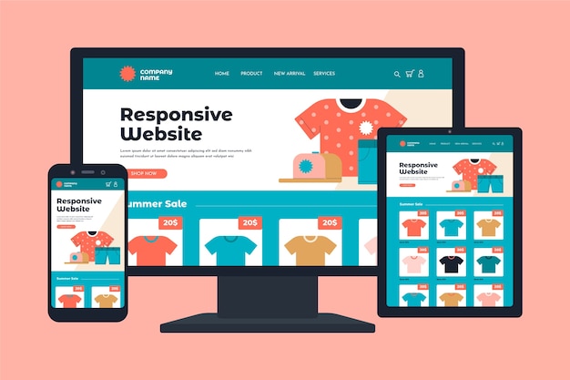 Gratis Vector flat design responsive website design