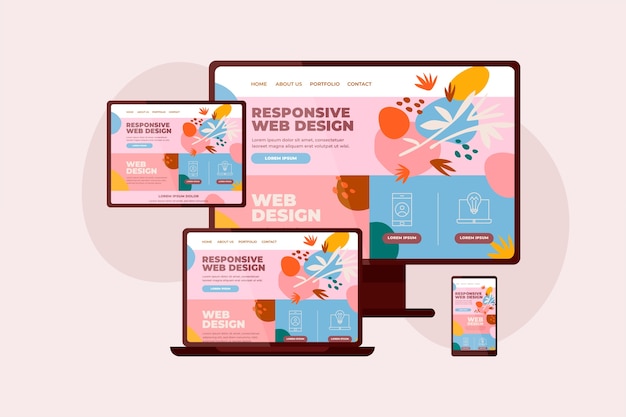 Gratis Vector flat design responsive website design