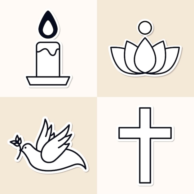 Gratis Vector gemengde religieuze symbolen sticker set vector