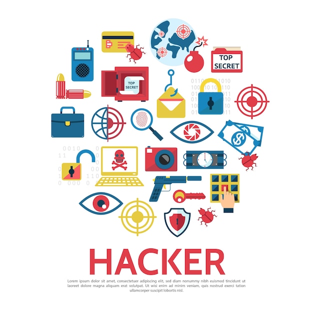 Gratis Vector hacking elementen sjabloon in vlakke stijl