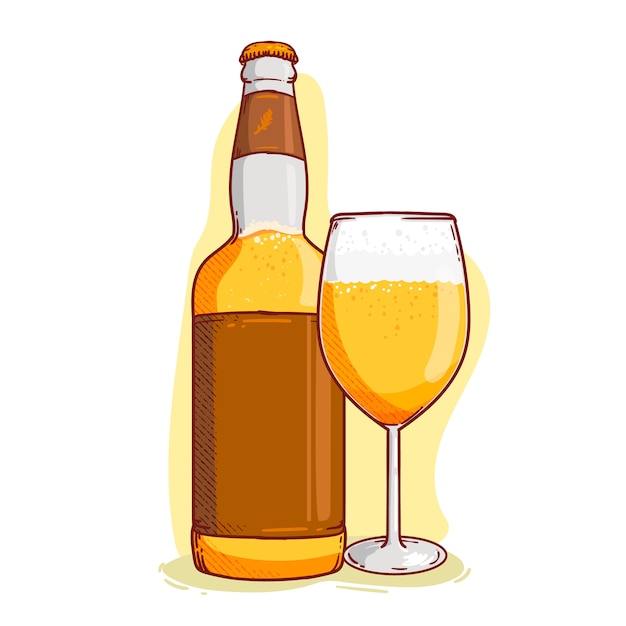 Gratis Vector hand getrokken bierfles tekenelement