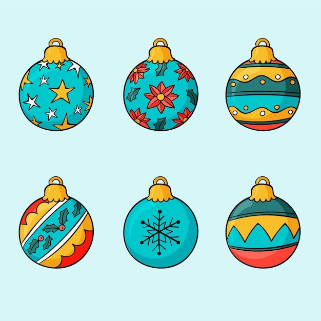 Gratis Vector hand getrokken kerst bal ornamenten collectie