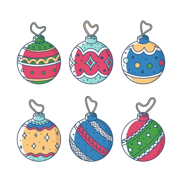 Gratis Vector hand getrokken kerstballen set