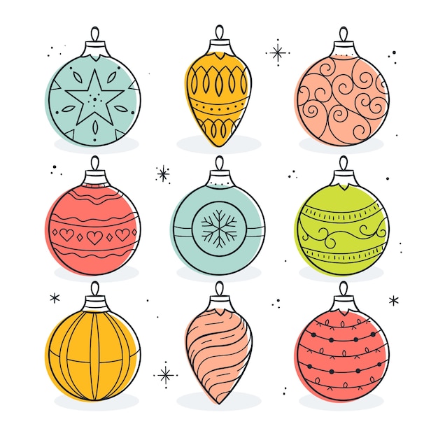 Gratis Vector hand getrokken kerstballen set