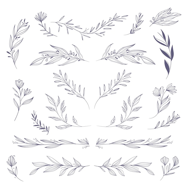 Gratis Vector handgetekende bloemenelementenpakket