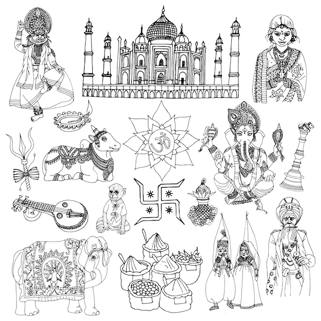 Gratis Vector india schets set