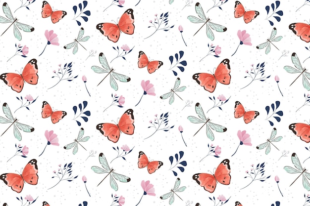Gratis Vector insecten en bloemenpatroon