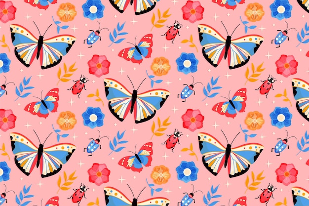 Gratis Vector insecten en bloemenpatroon