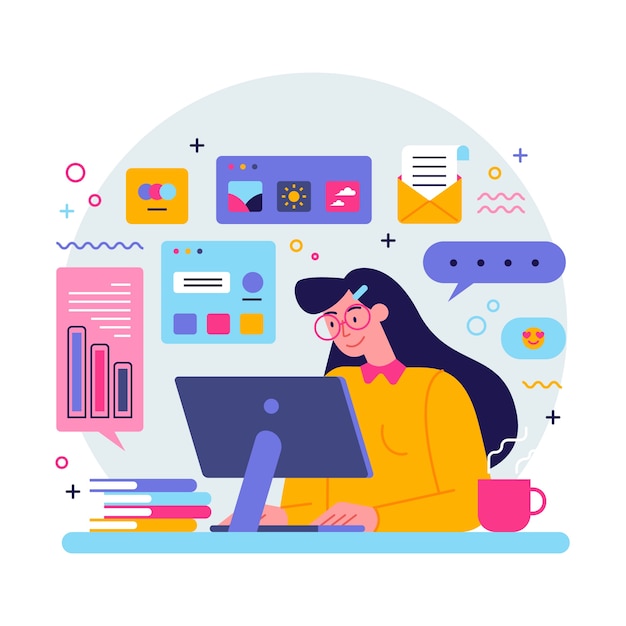 Gratis Vector jonge vrouw multitasking concept