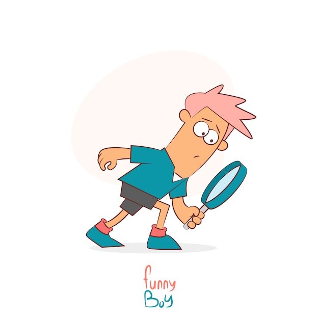 Gratis Vector jongen met vergrootglas