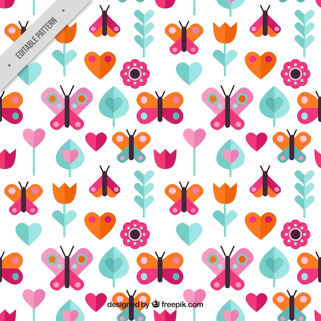 Gratis Vector kleurrijk patroon van platte vlinders