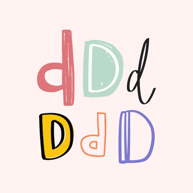 Gratis Vector letter d doodle typografie vector lettertypeset