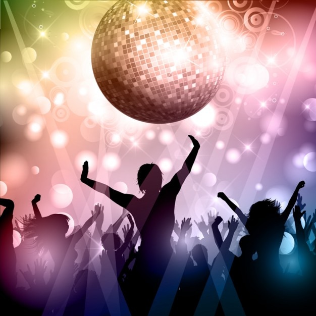 Gratis Vector partij menigte met discobal contouren