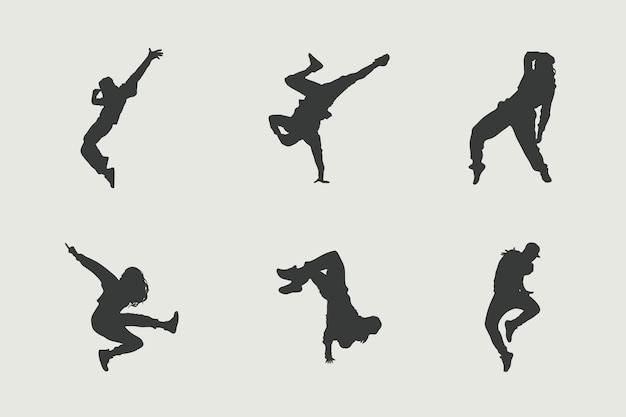 Gratis Vector platte ontwerp danser silhouet set