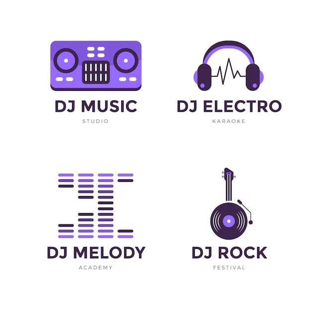 Gratis Vector platte ontwerp dj logo set