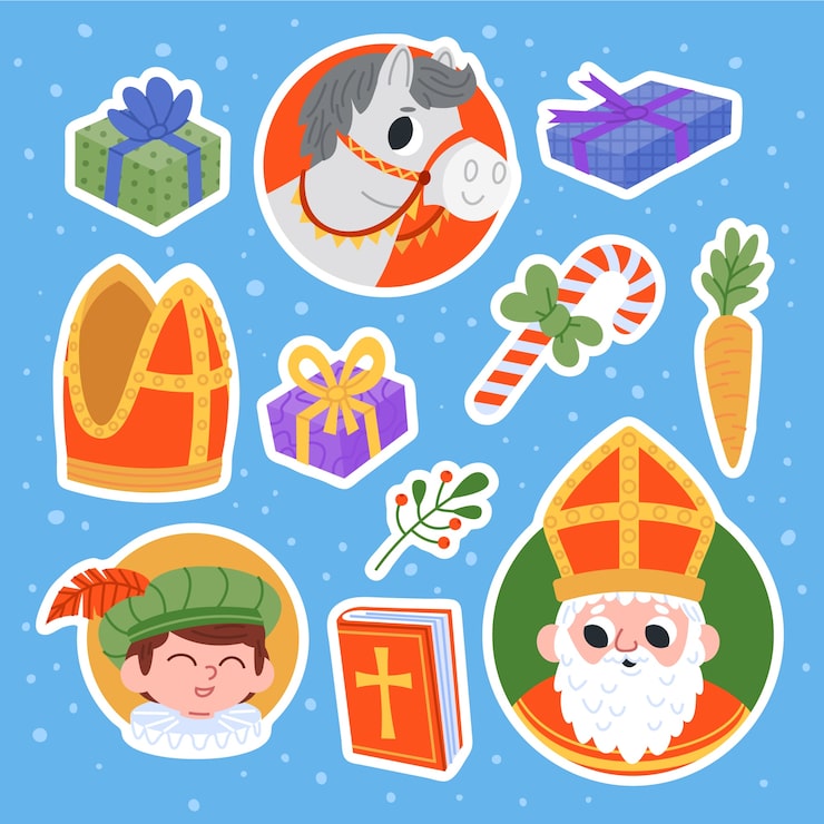 Gratis Vector platte sinterklaas stickers collectie