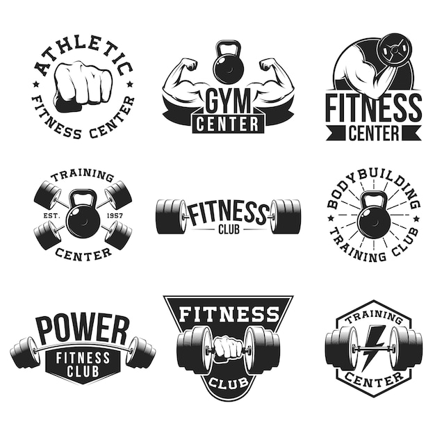 Gratis Vector retro gym platte embleem set