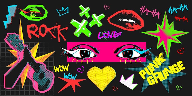 Gratis Vector retro halftooncollage y2k grunge muziek kunst