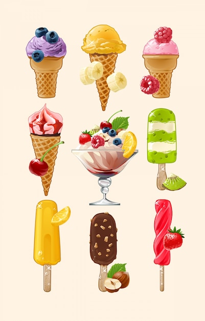 Gratis Vector set vector iconen van ijs