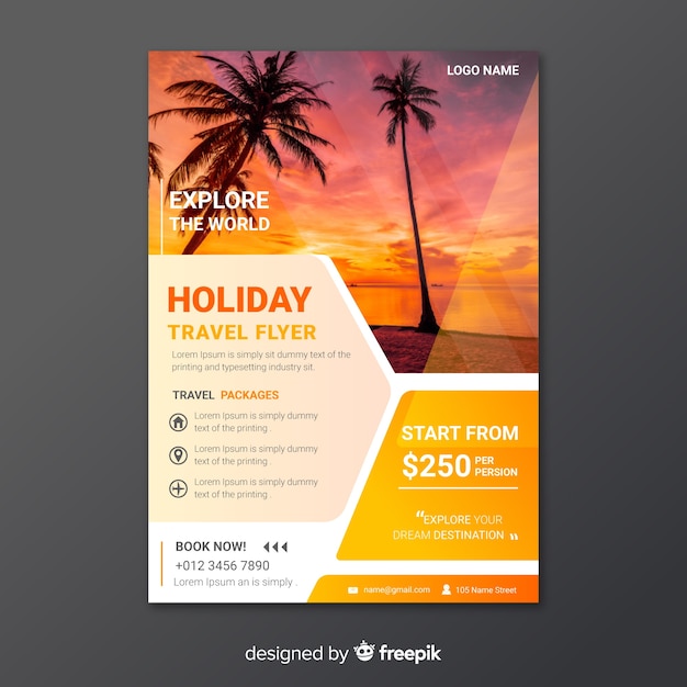 Gratis Vector sjabloon reizen poster met foto