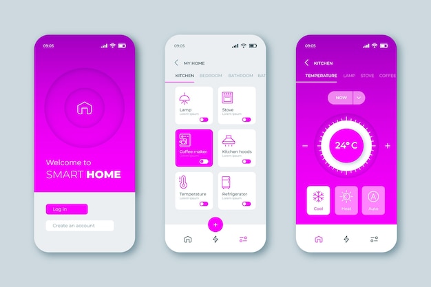 Gratis Vector smart home app-interface