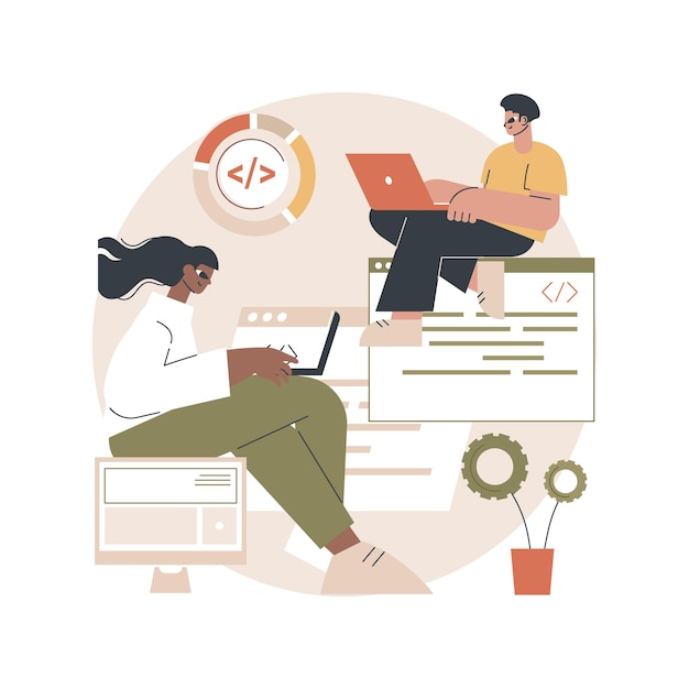 Gratis Vector software development team concept illustratie