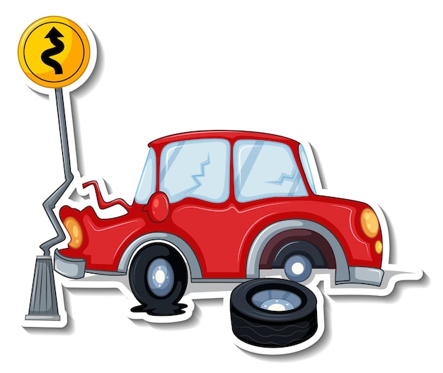 Gratis Vector stickerontwerp met vernielde auto geïsoleerd