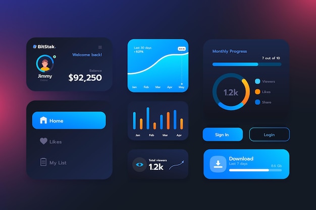 Gratis Vector verloop ui/ux-elementen