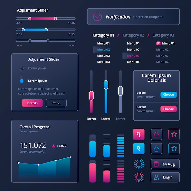 Gratis Vector verloop ui/ux-elementen
