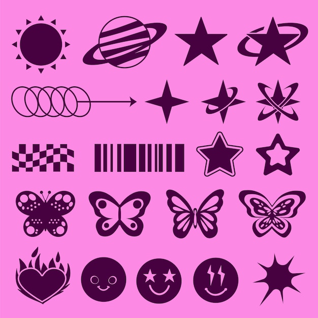 Gratis Vector vlak ontwerp y2k icoon set